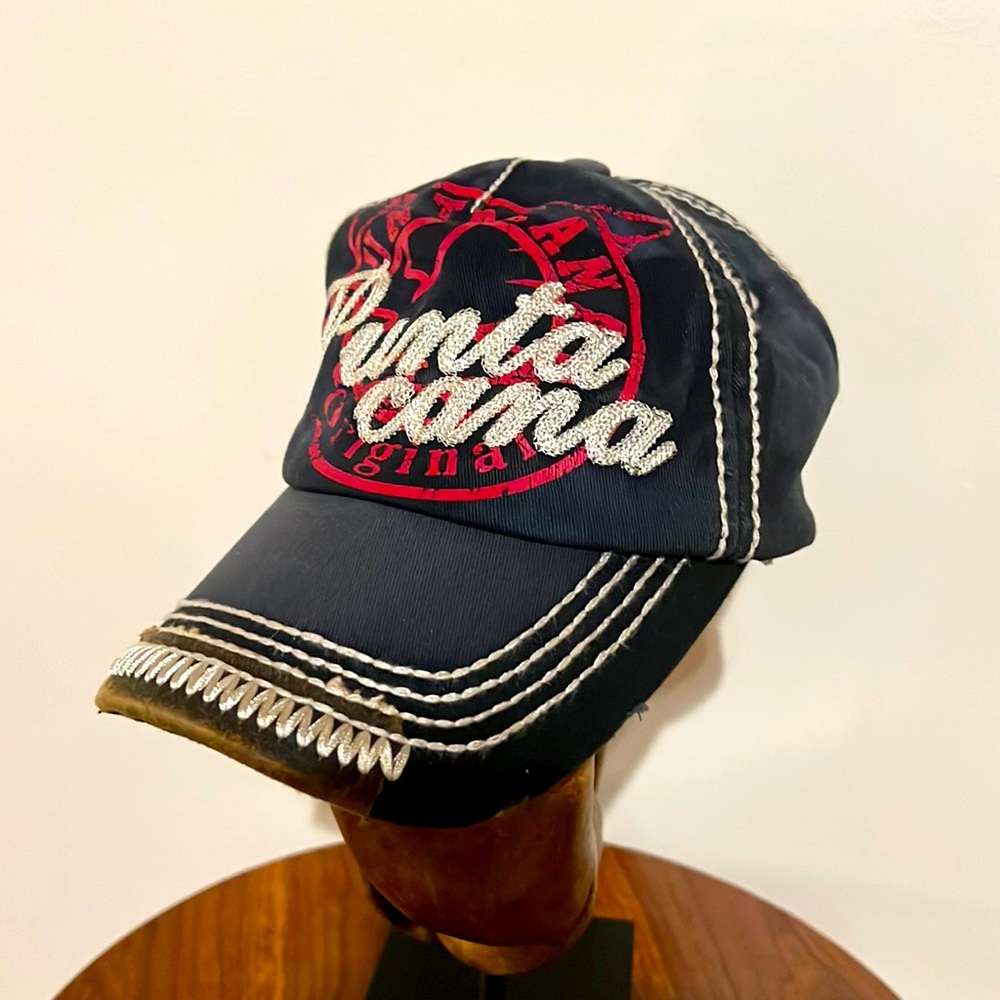 Robin Ruth distressed leather accents adjustable baseball cap